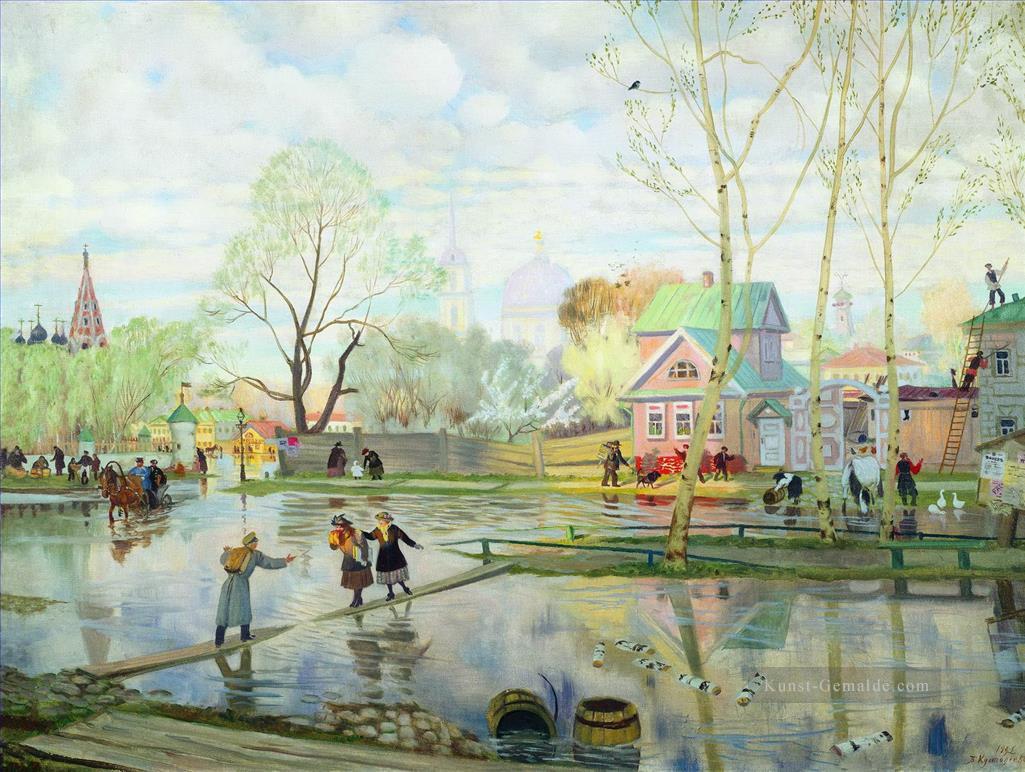 Frühling 1921 Boris Mikhailovich Kustodiev Stadtbild Stadtszenen Ölgemälde